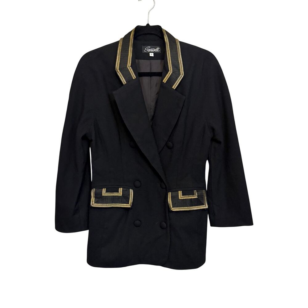 VTG Searavelli Double Breasted Blazer 4 Black Gold Wool Blend Academia Luxury